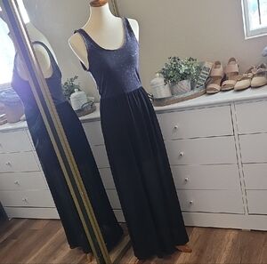 Divided Black Maxi Dress with Dark Heathered Top